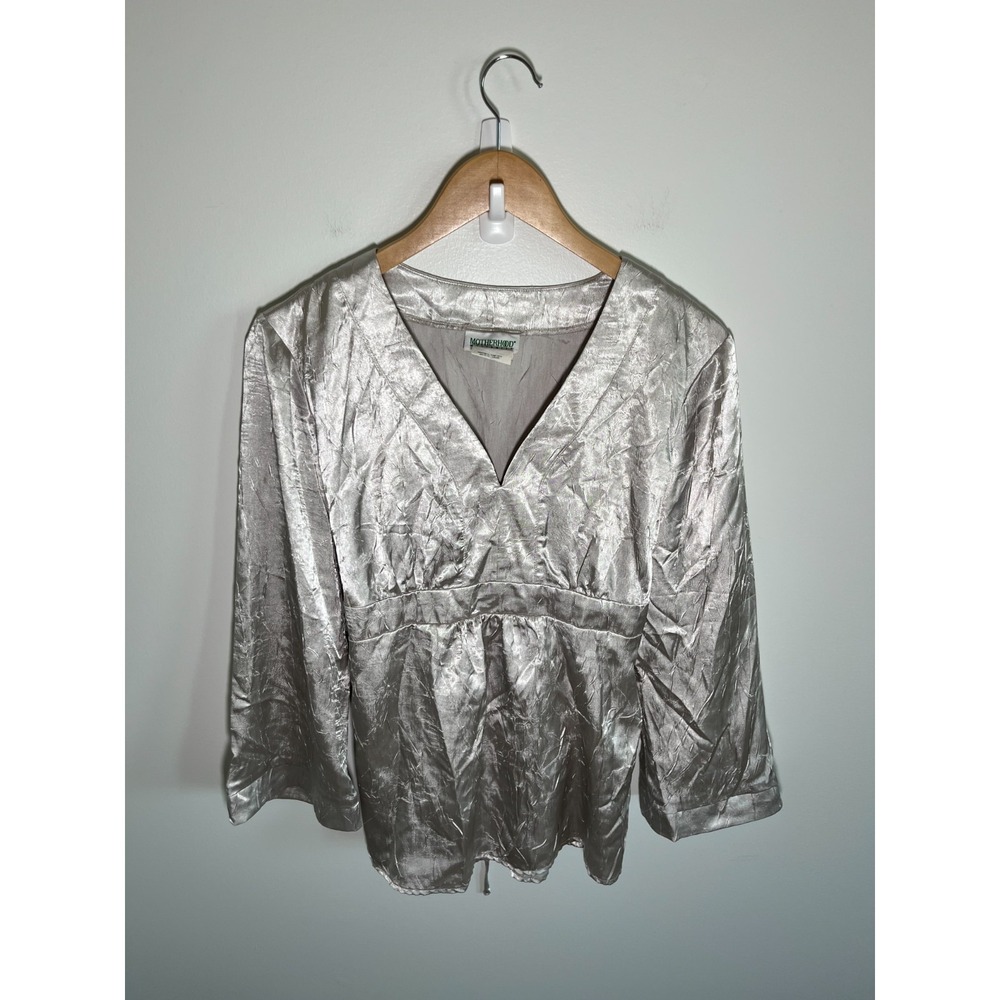 Y2K Fairy Babydoll Womens Top S Silver Metallic Oversized Going Out